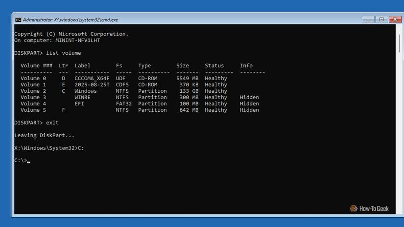 Accesing the C drive in Command Prompt.