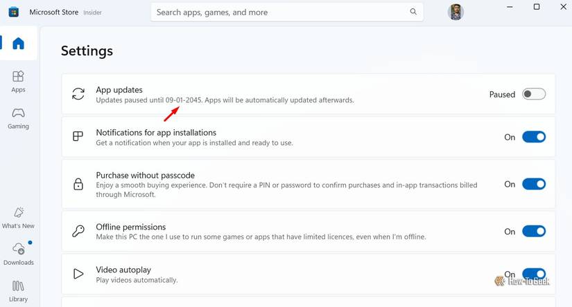 App Updates option in the Microsoft Store settings.