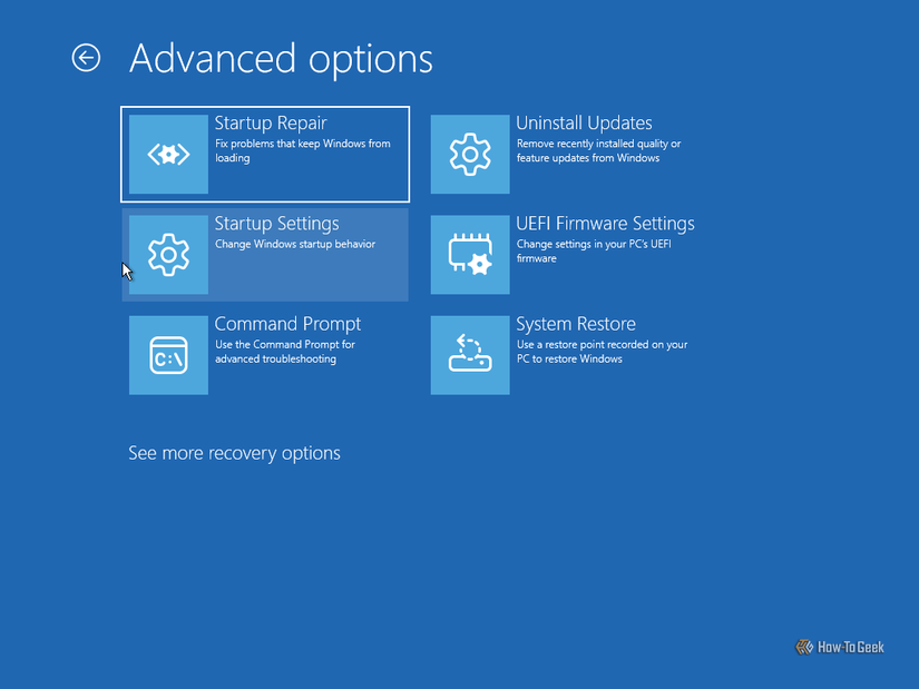 Command Prompt option in Advanced Options window.