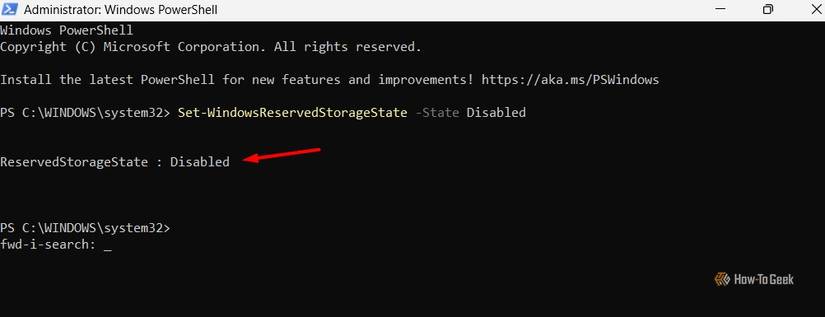 Command to disable Reserved Storage in Windows 11.