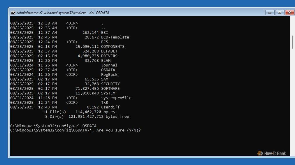 Confirmation command to delete the OSDATA file.-1