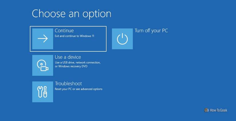 Continue option in Advanced repair window.