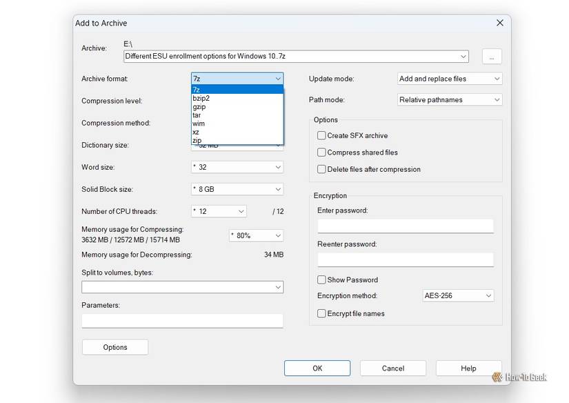 Different archive formats supported by 7-ZIp.