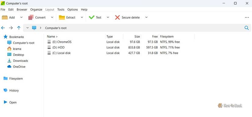 Página inicial de Peazip.