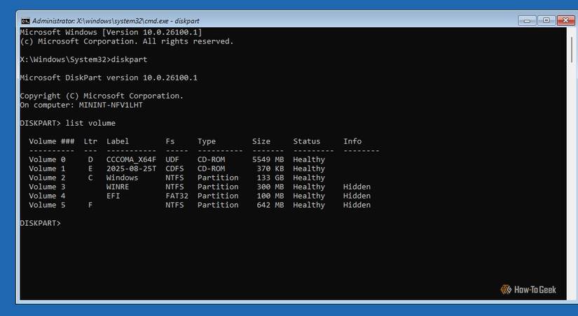 list volume command in CMD.