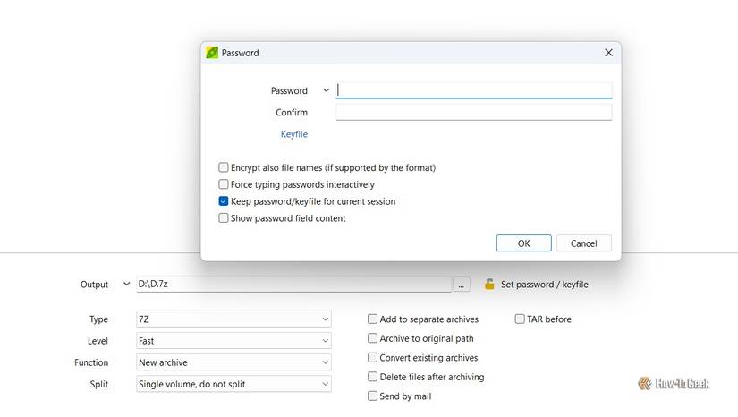 Password protection feature of PeaZip.