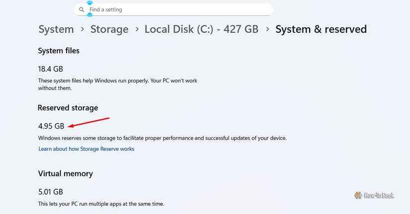 Reserved storage on my computer.