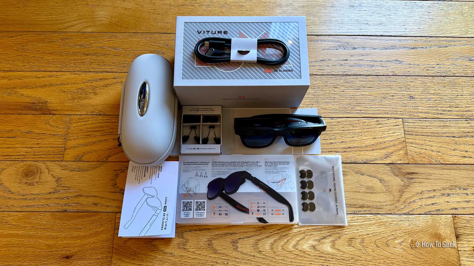 Conteúdo da embalagem dos óculos VITURE Luma Pro XR.