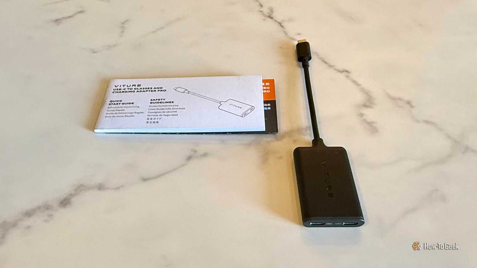 Conteúdo da embalagem do adaptador de carregamento VITURE USB-C XR (para iPhones e iPads USB-C).