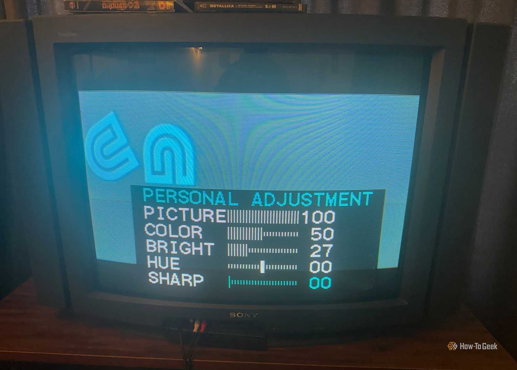 A Sony Trinitron CRT TV with sharpness set to zero.