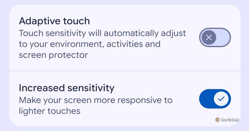 Adaptive touch toggle in Pixel 10 settings.