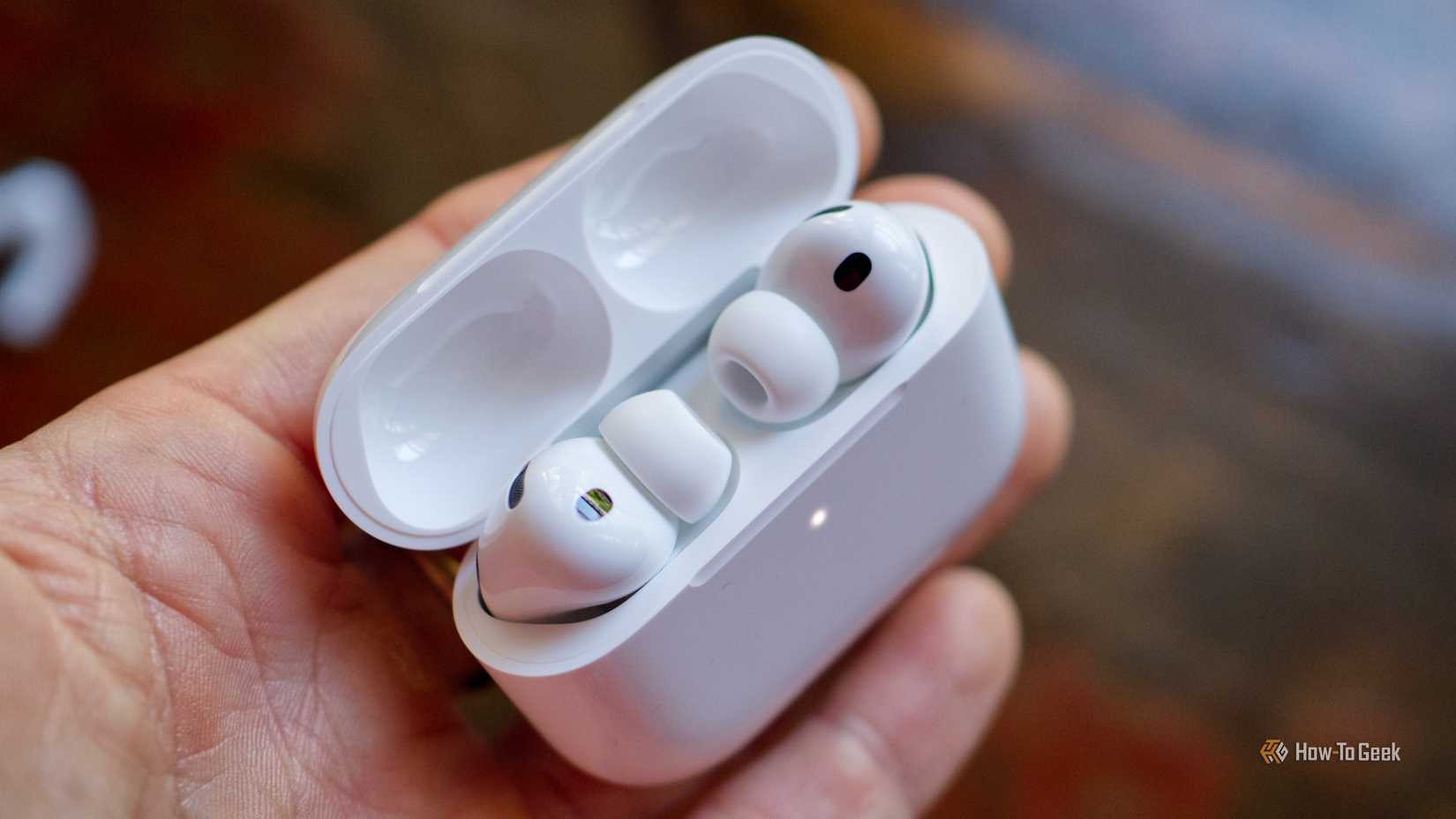 Apple AirPods Pro 3 in case open closeup.