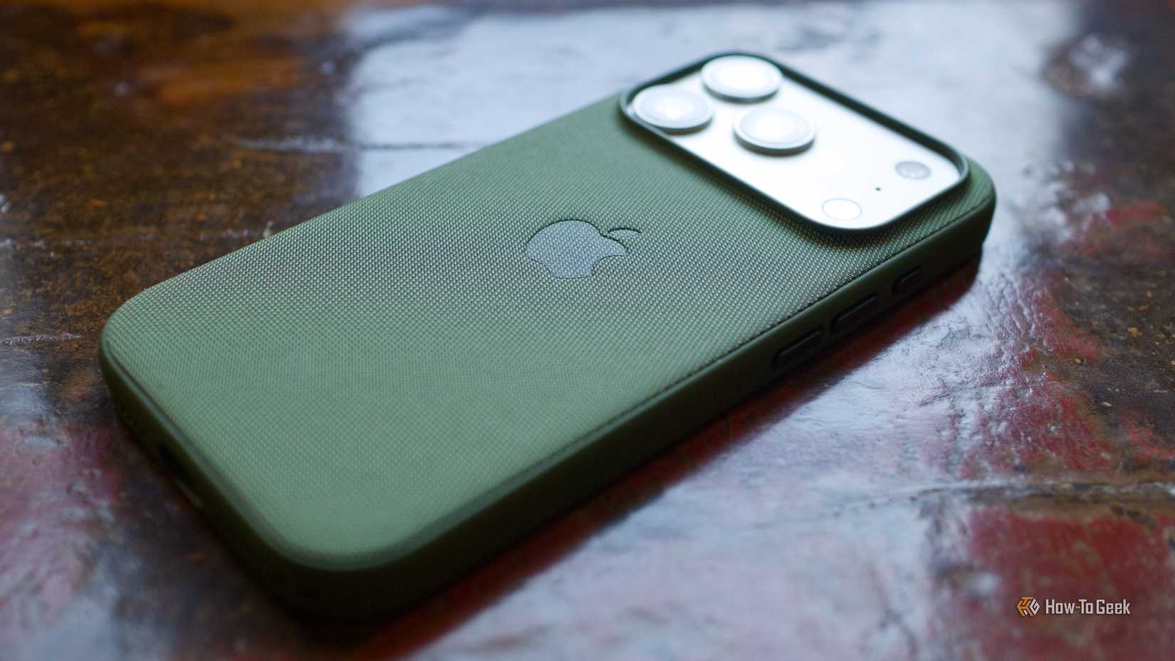 Apple iPhone 17 Pro TechWoven case with MagSafe rear fabric face down.