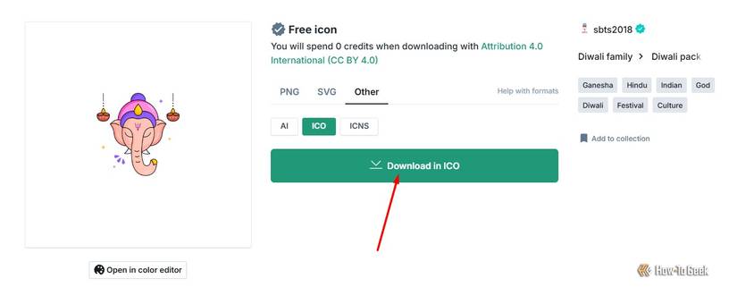 Dowload in ICO option in iconfinder website.