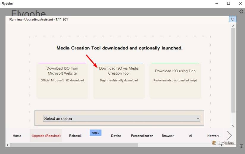 Faça o download da opção de ferramenta de criação de mídia ISO no Flyoobe.
