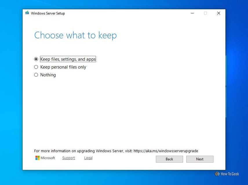 Keep files, apps and settings option in Windows Installation.