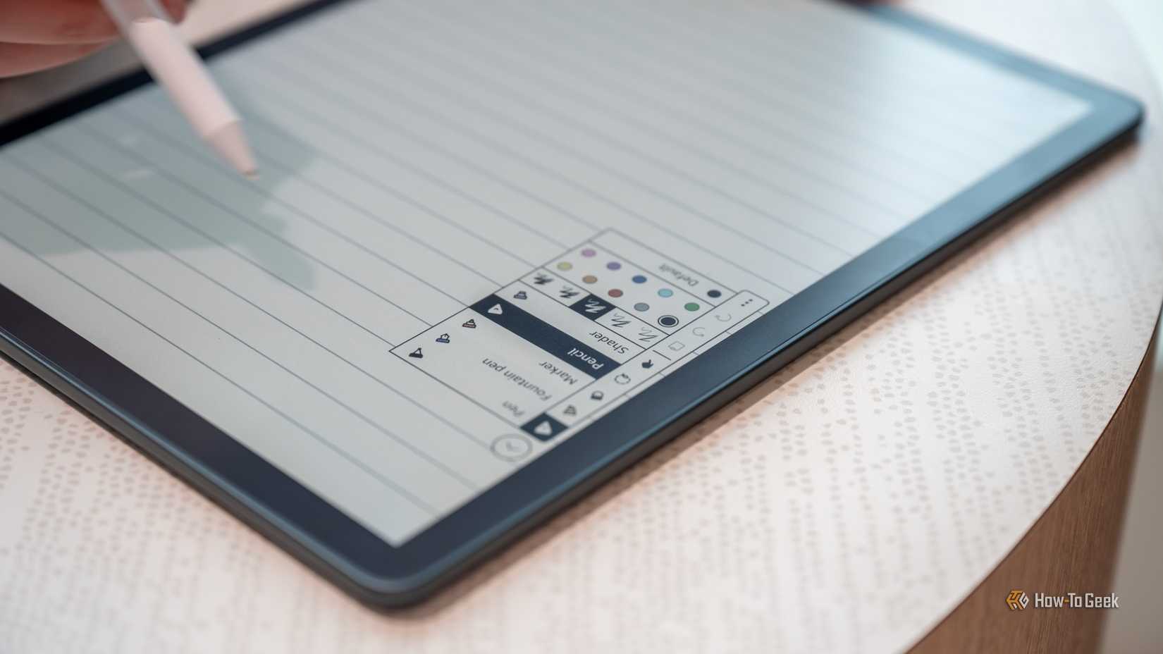 Person interacting with the Amazon Kindle Scribe Colorsoft drawing menu.