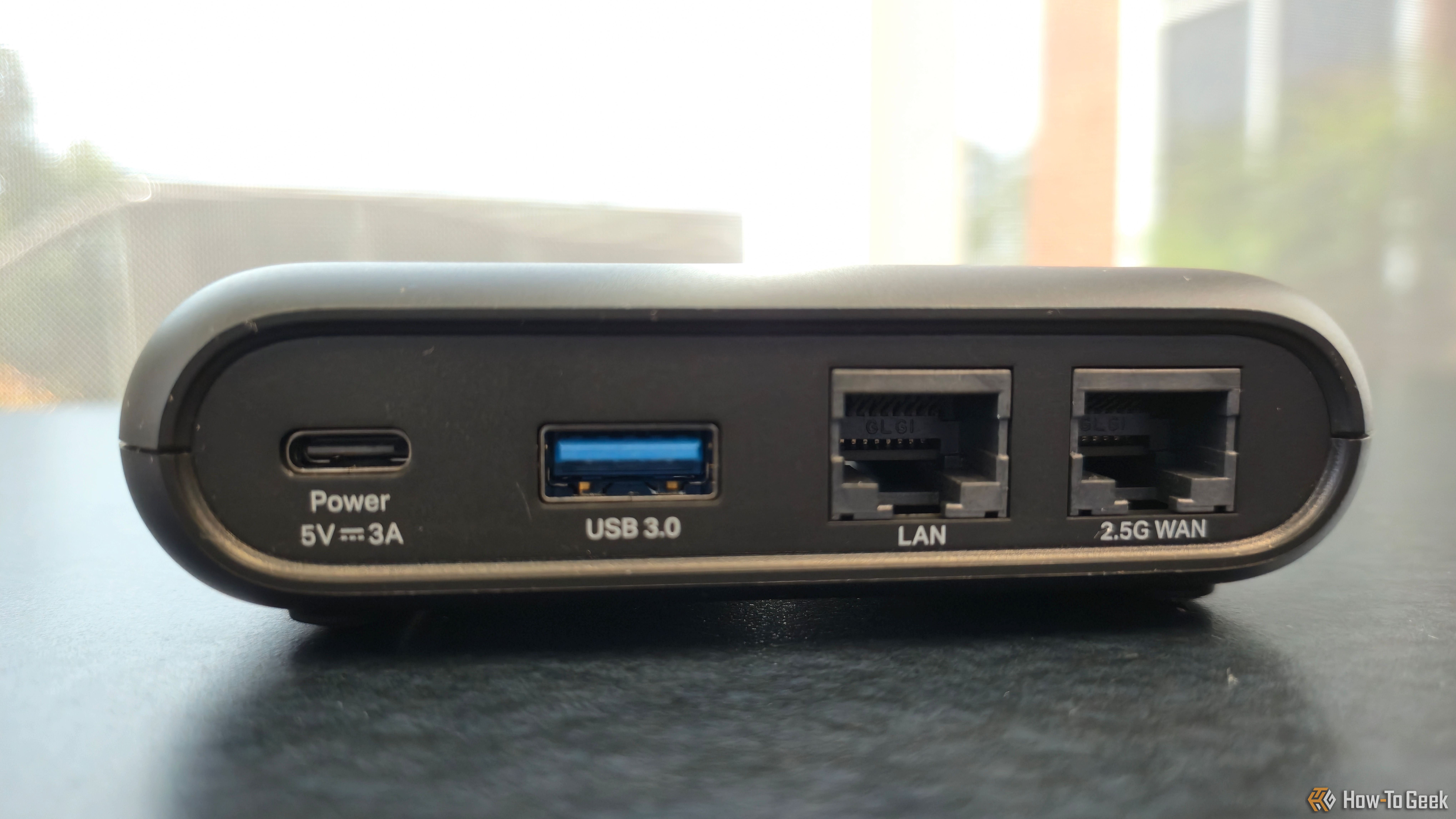 Rear ports on the TP-Link AX3000 travel router.