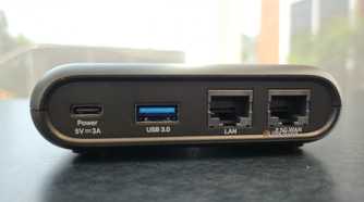 Rear ports on the TP-Link AX3000 travel router.