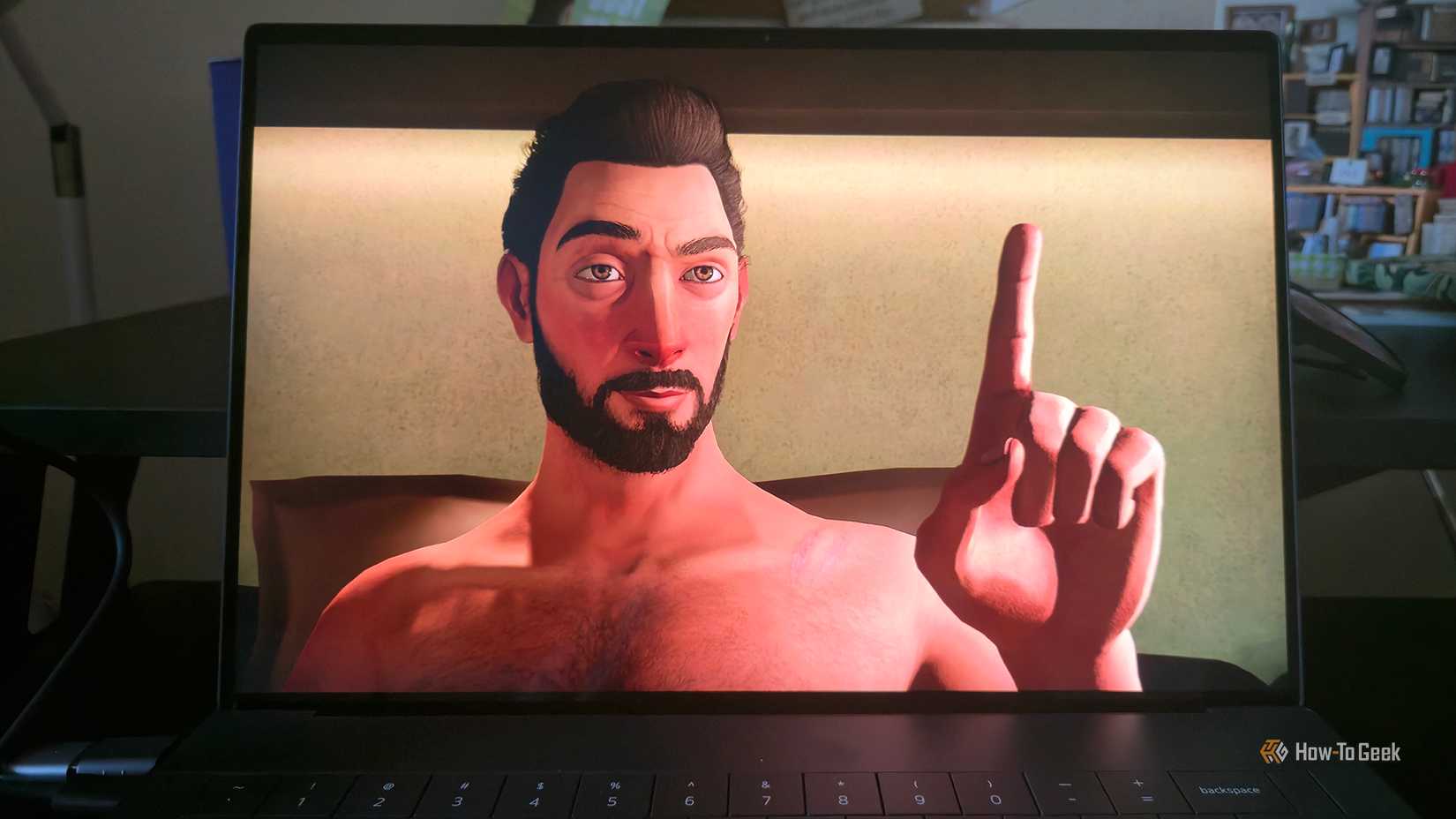 The Dell 14 Premium laptop playing the game 'Alfred Hitchcock Vertigo.'