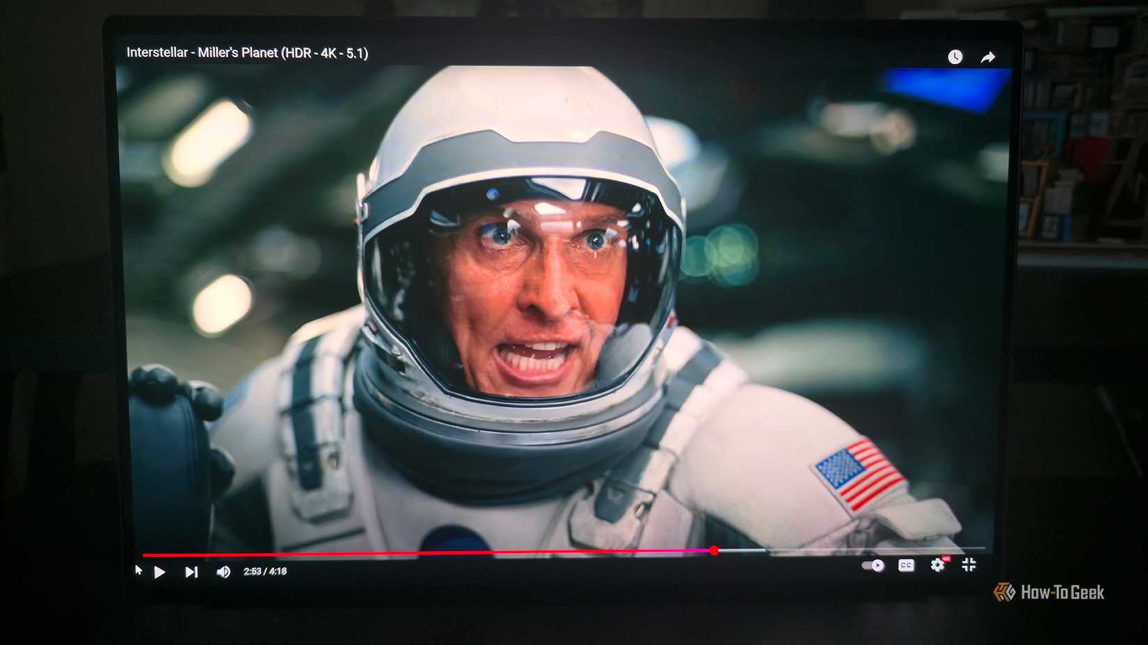 The Dell 14 Premium laptop playing the movie 'Interstellar.'