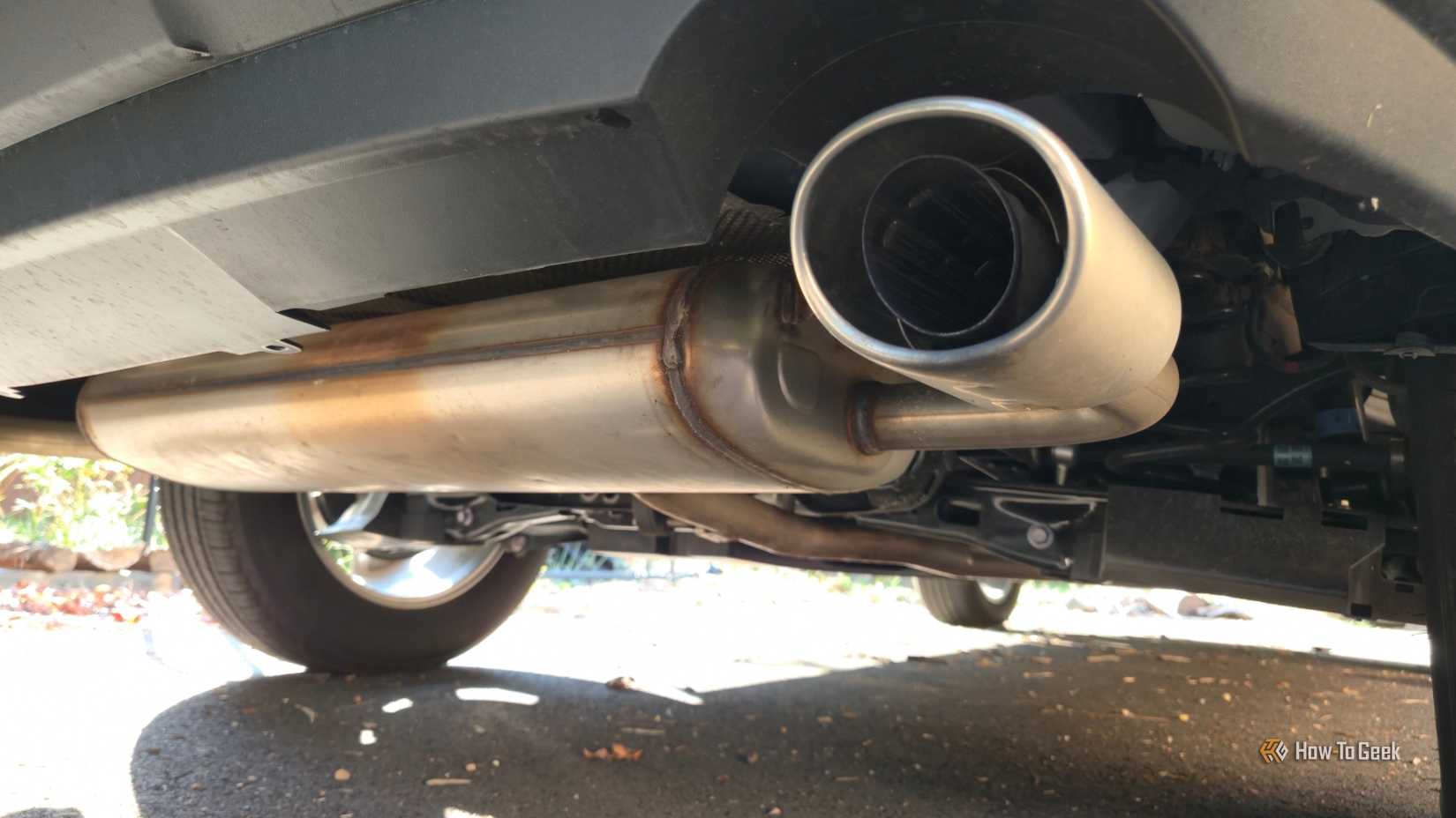 The exhaust pipe on a Toyota Rav4.