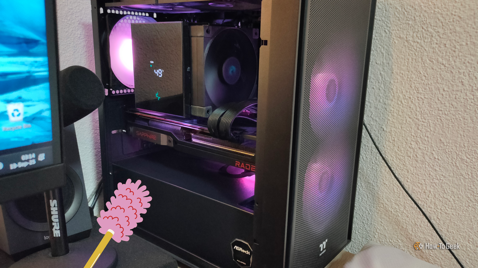 A clean gaming PC with its left panel opened.