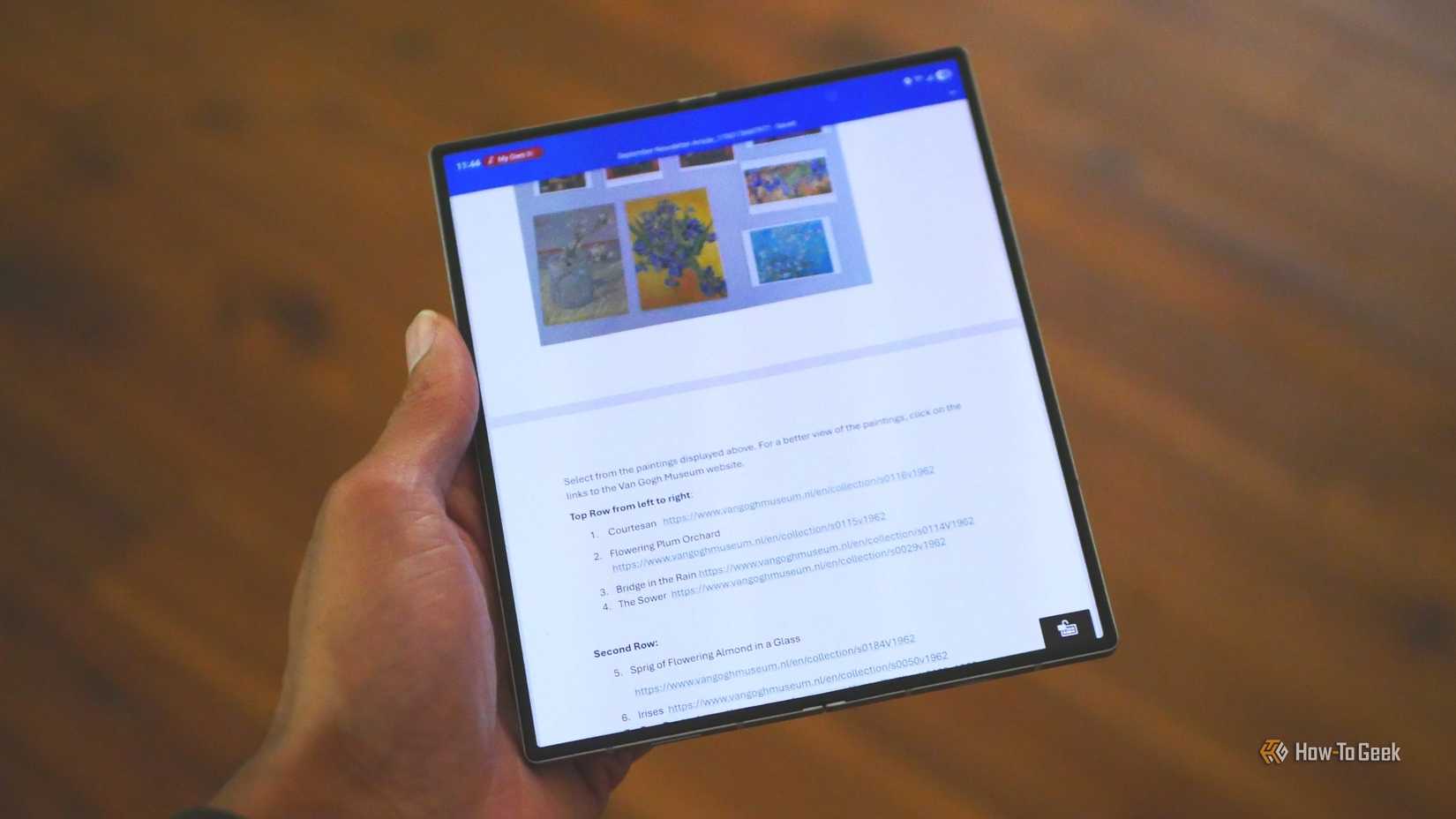 Display of a Word document on a Samsung Galaxy Z 6 fold.