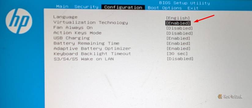 Virtualization Technology option in BIOS.