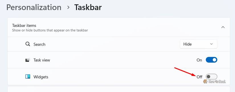 Widgets toggle in the Settings app.