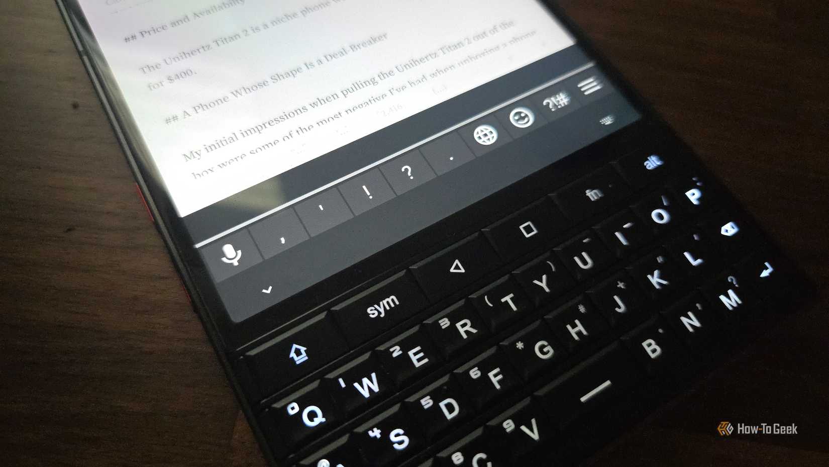 A virtual row of keys on the Unihertz Titan 2.