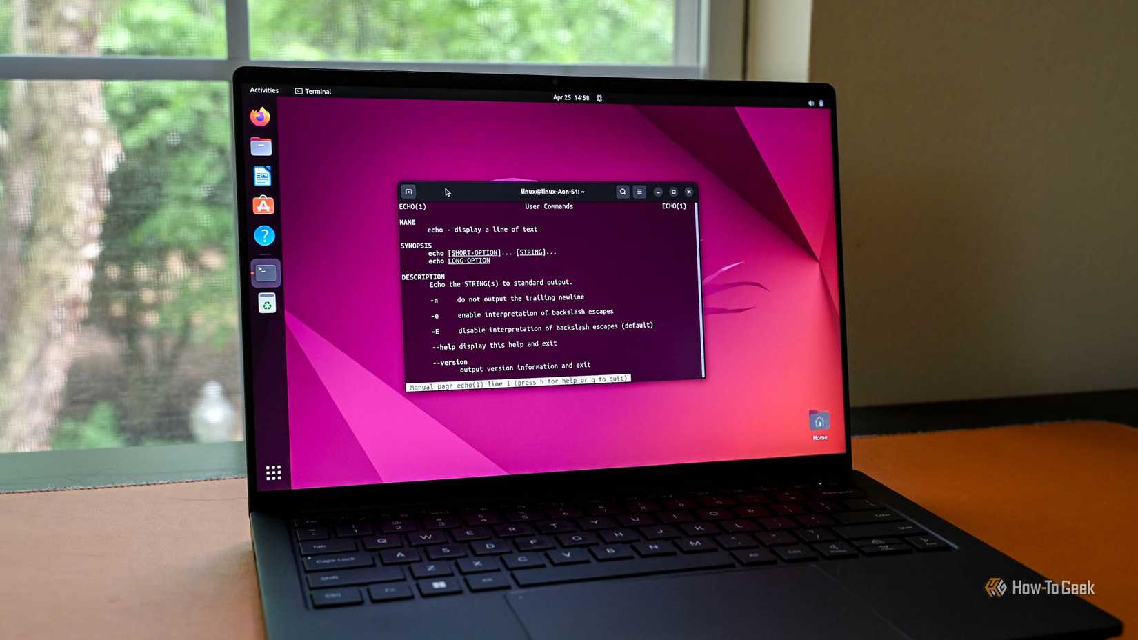 Laptop with Ubuntu and a Linux terminal open.