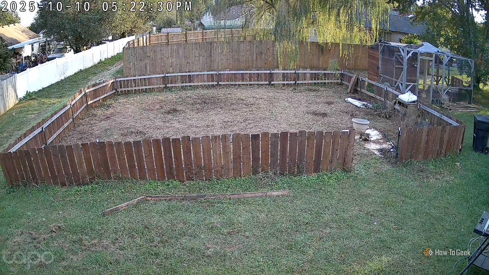 A view of a backyard from the TP-Link Tapo C660 Kit 4K security camera.