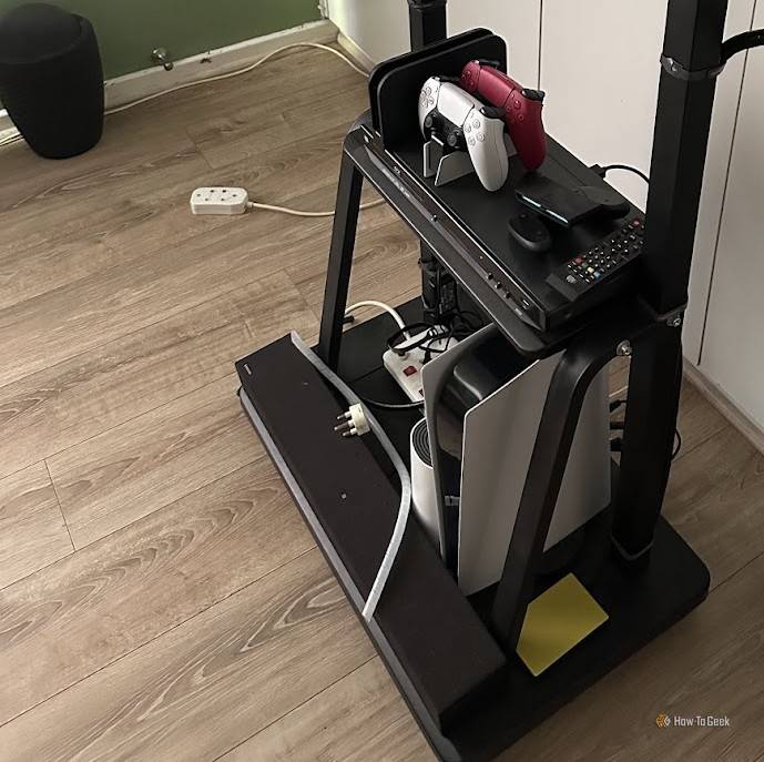 Stand for AV equipment without TV and soundbar on the bottom tray.
