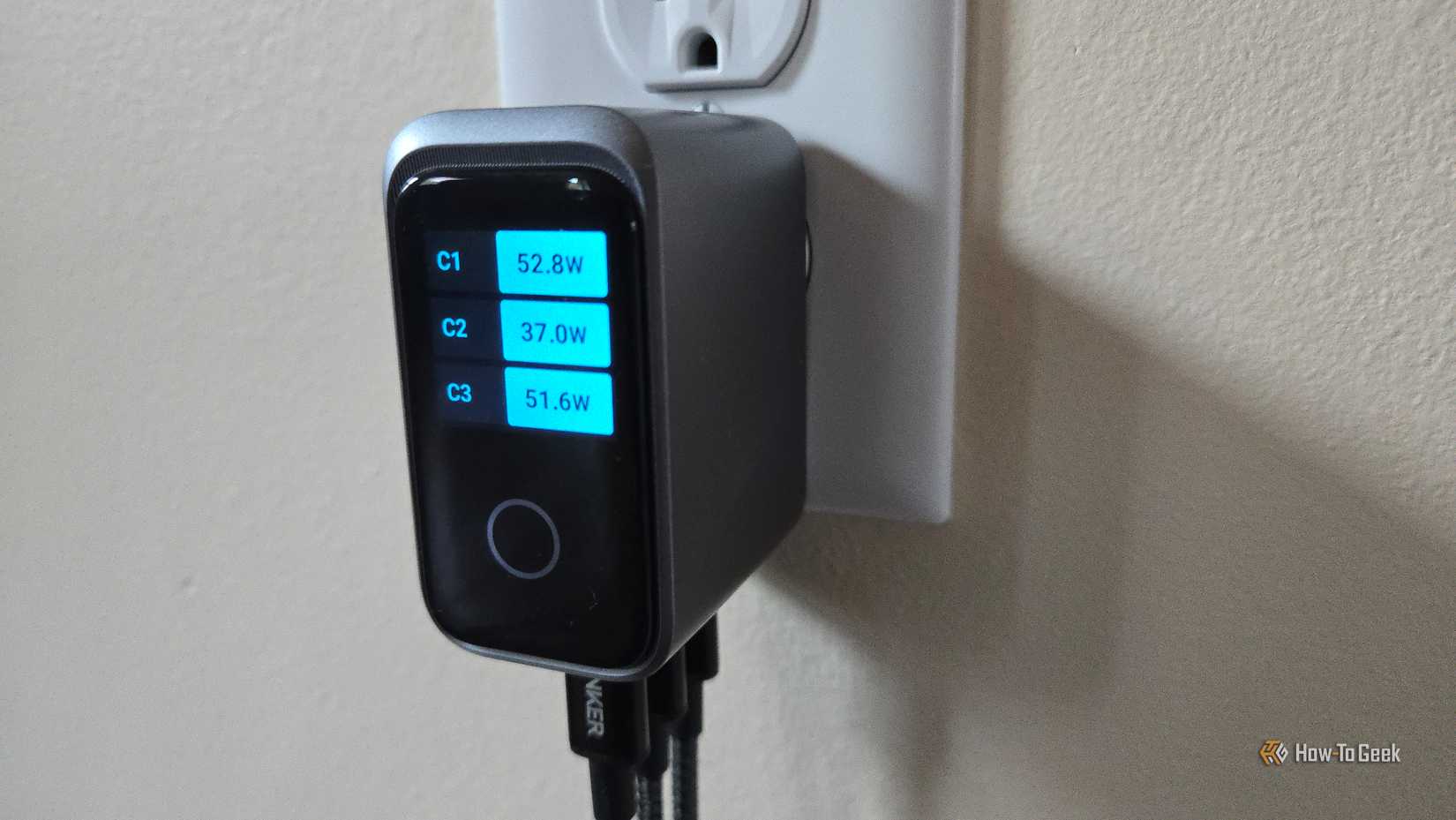 Anker Prime Charger (160W, 3 Ports, Smart Display) Anker 160W charger showing charging speeds for