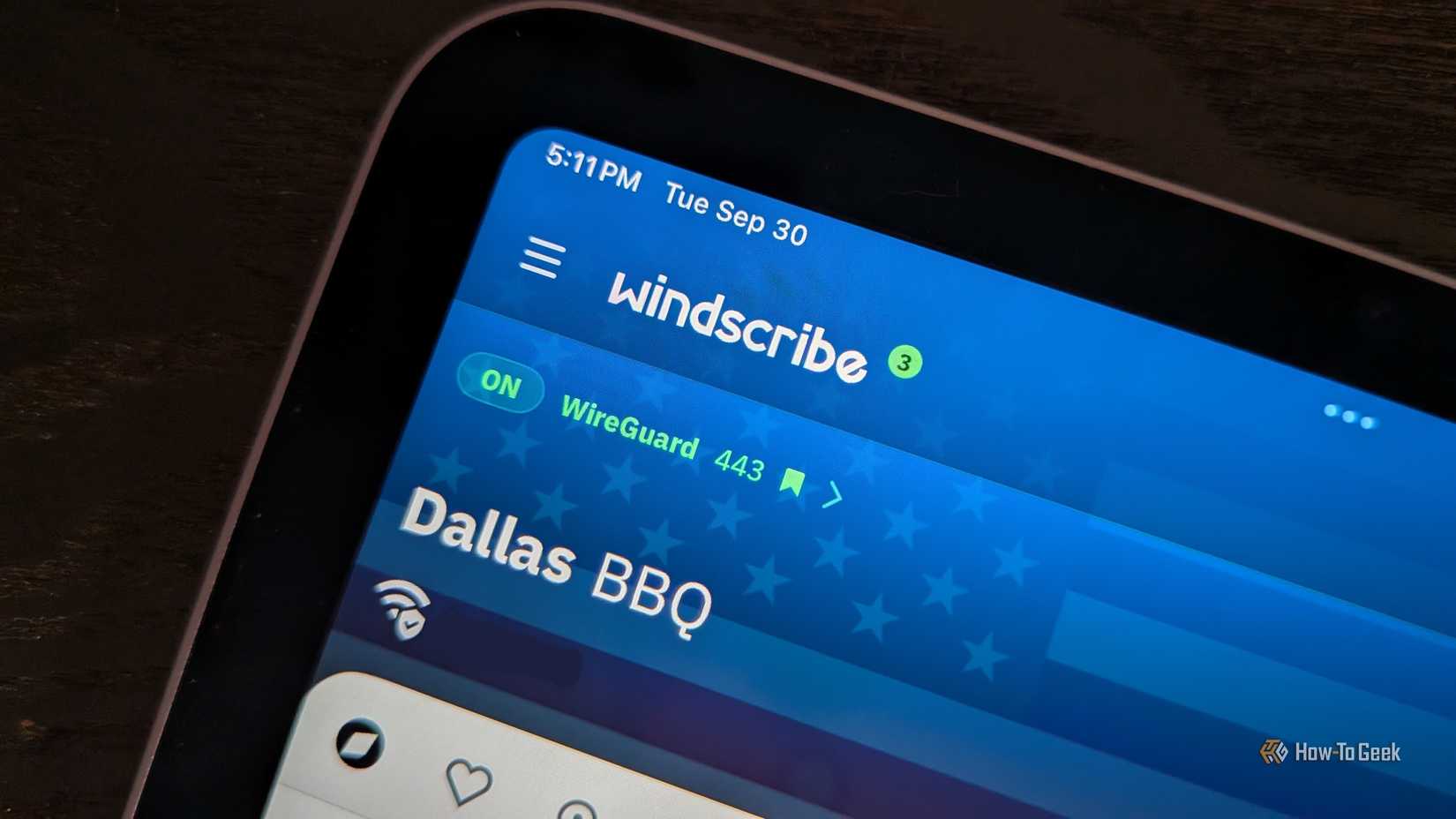 Closeup of Windscribe logo on iPad