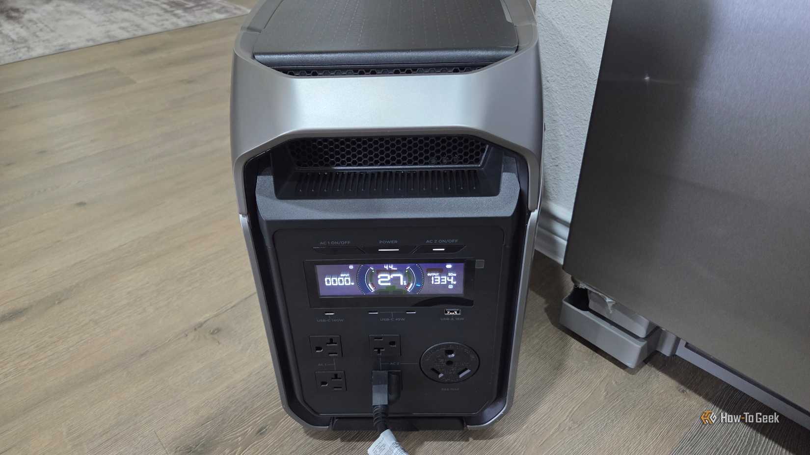 EcoFlow Delta 3 Ultra Plus by an appliance in a home. 