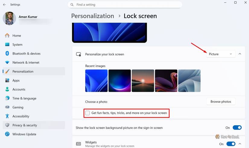 Раздел Экран блокировки в приложении Настройки.