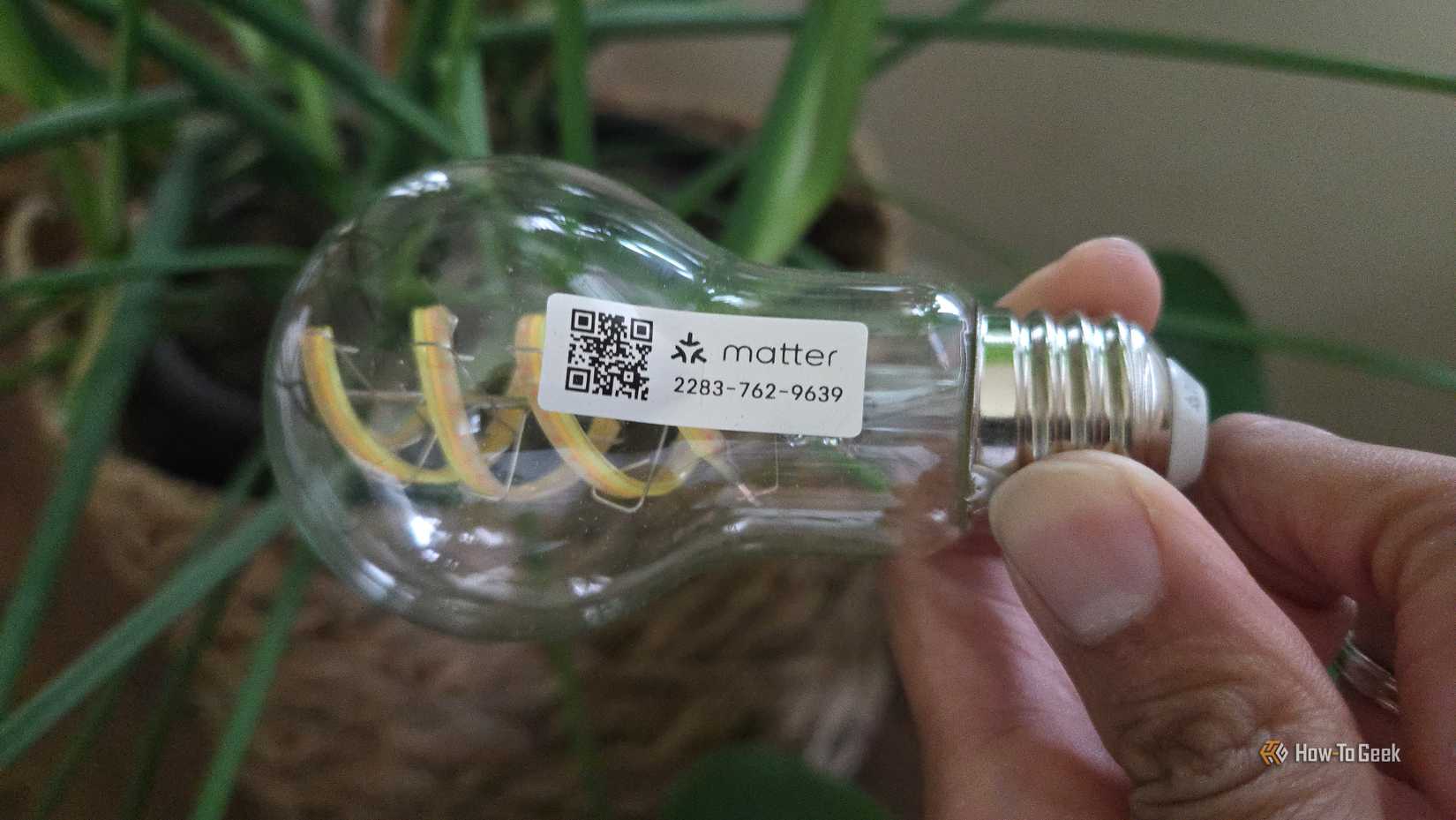 Matter QR code on a Cync clear light bulb