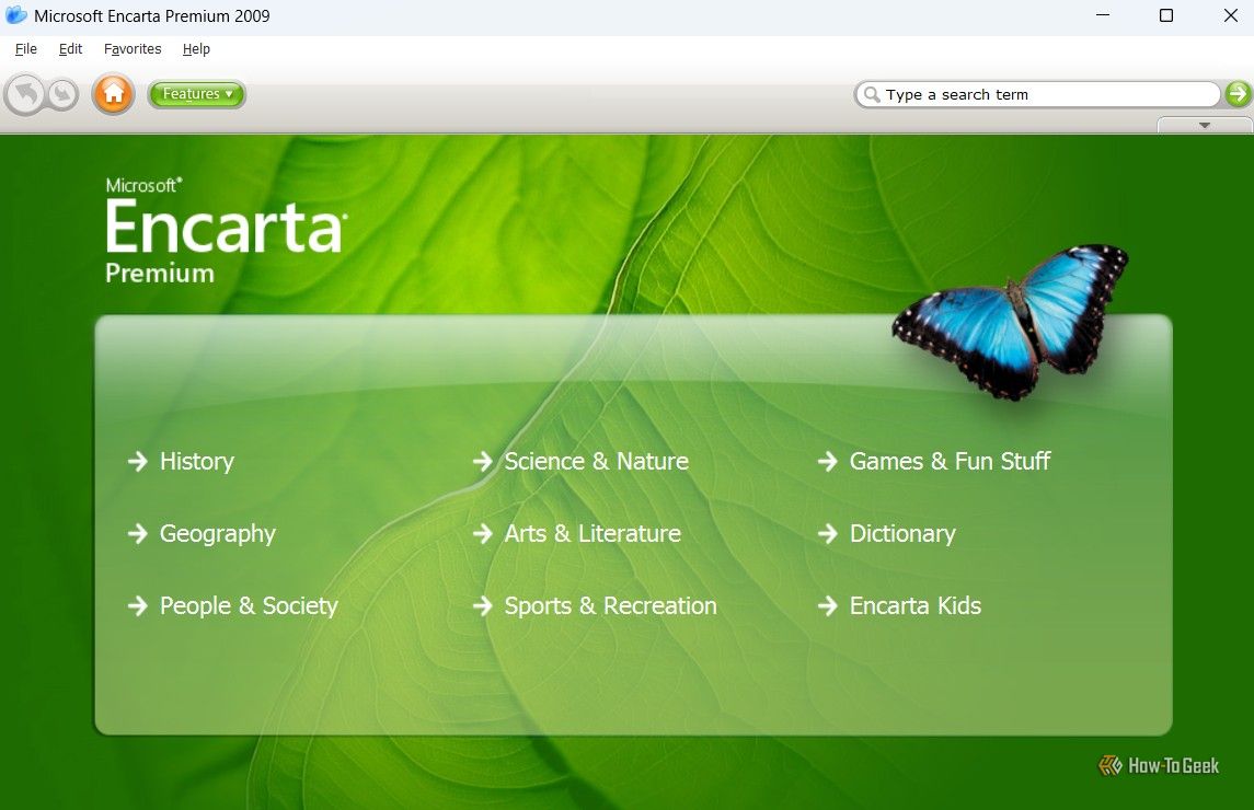 Microsoft Encarta homepage.