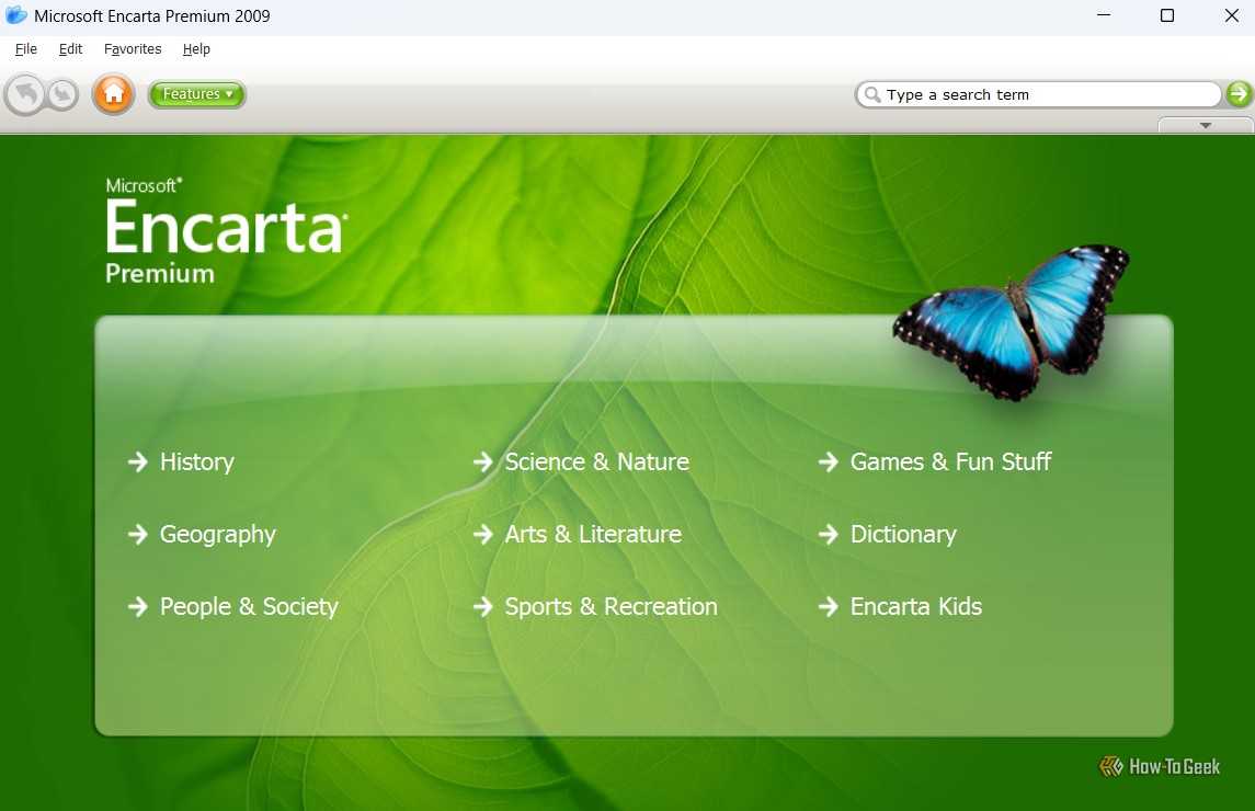 Microsoft Encarta homepage.