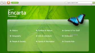 Microsoft Encarta homepage.