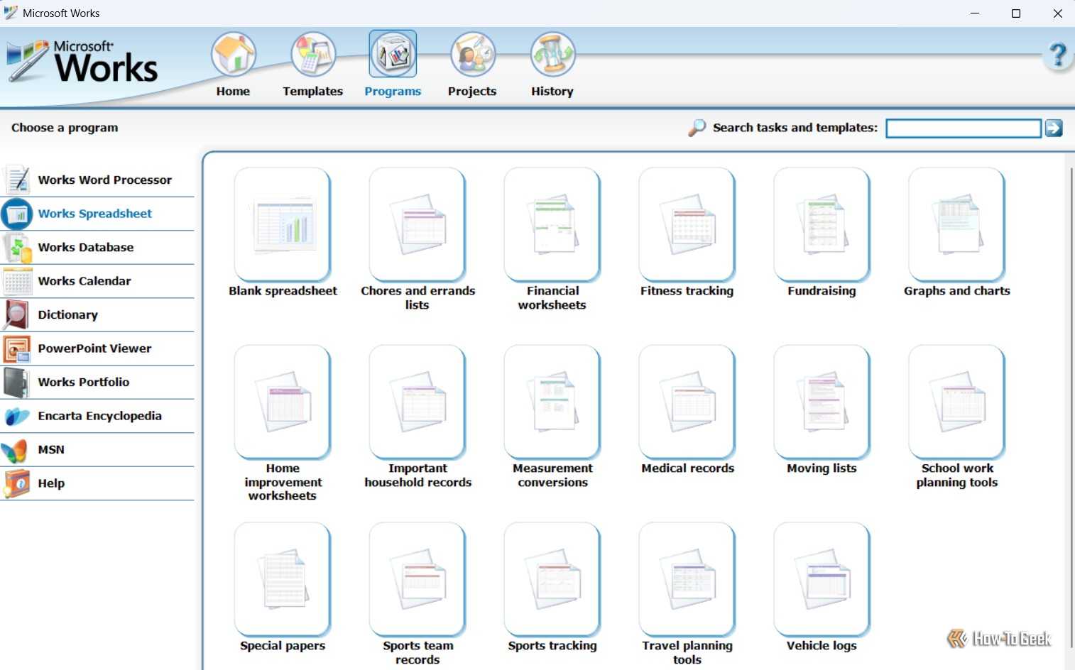 Program tab in Microsoft Works.