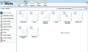 Templates tab in Microsoft Works.