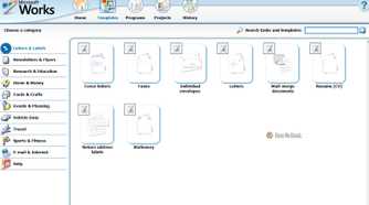 Templates tab in Microsoft Works.