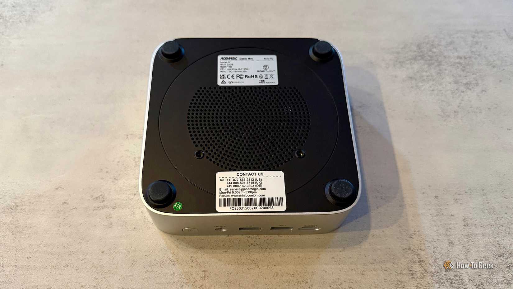 Underside of ACEMAGIC M1 Mini PC.