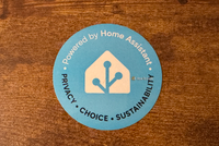 A Home Assistant sticker that reads Powered by Home Assistant Privacy Choice Sustainability.