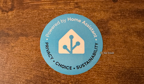 A Home Assistant sticker that reads Powered by Home Assistant Privacy Choice Sustainability.