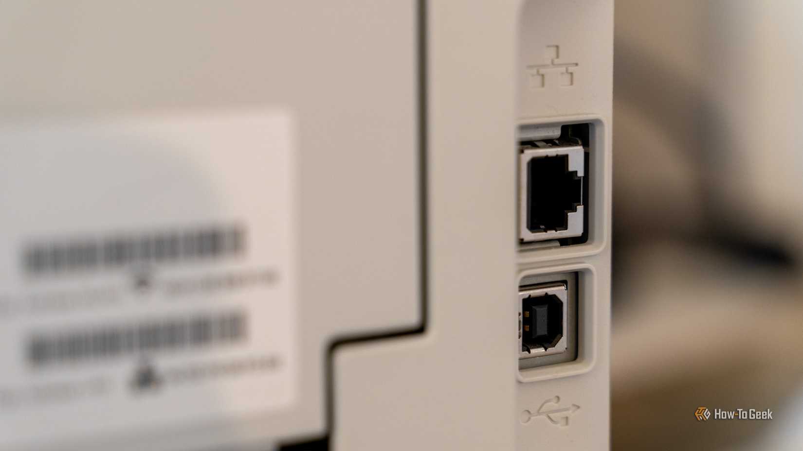The Ethernet port on a Brother HL-L3295CDW color laser printer.