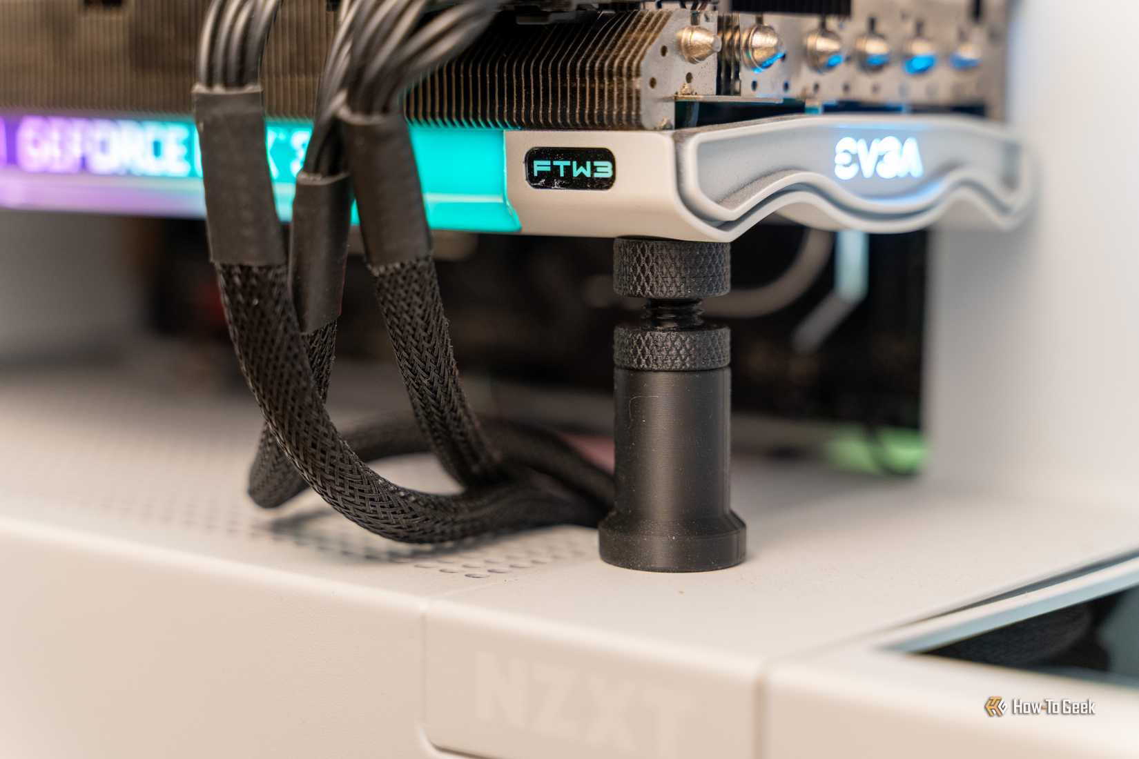 3D printed GPU anti-sag stand holding up an RTX 3080.